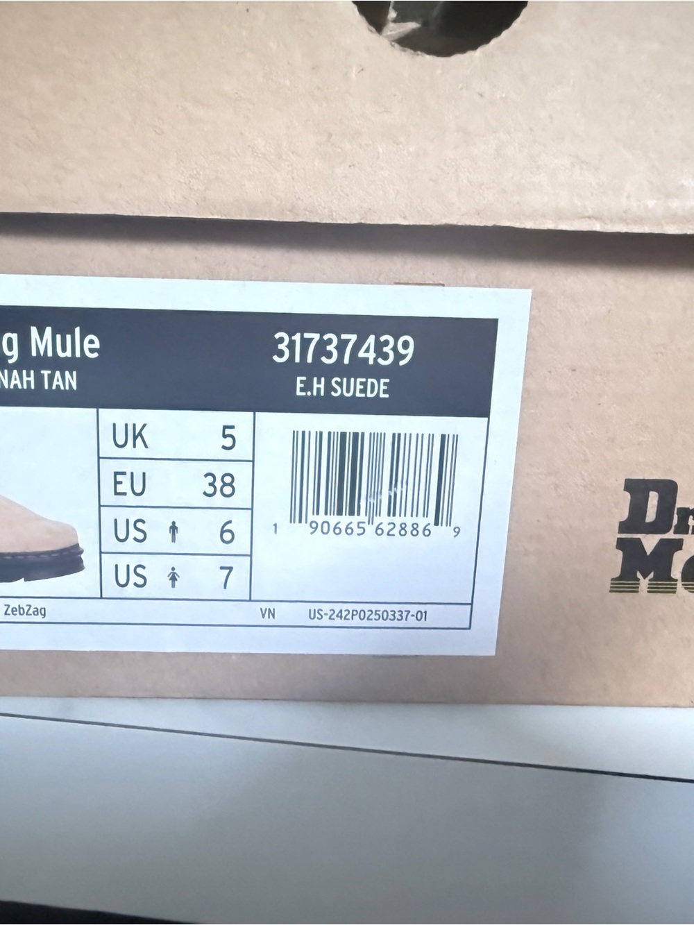 Dr. Martens Tan Suede Jadon Mule with Black Sole and Yellow Stitching - Picture 2 of 8